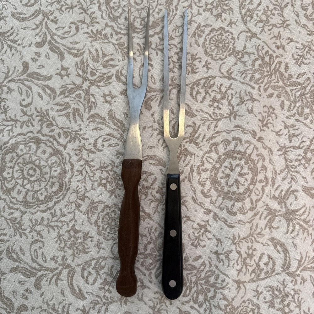 VTG Meat Forks Serving Wooden Handle Stainless Steel Black Kitchen Utensils